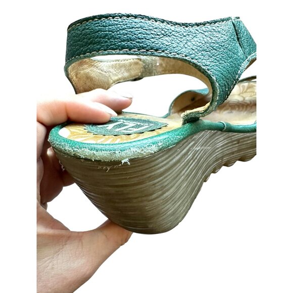 Fly London Green Leather Slingback Wedge Sandals Size 36 (US 5–5.5) - Picture 8 of 10